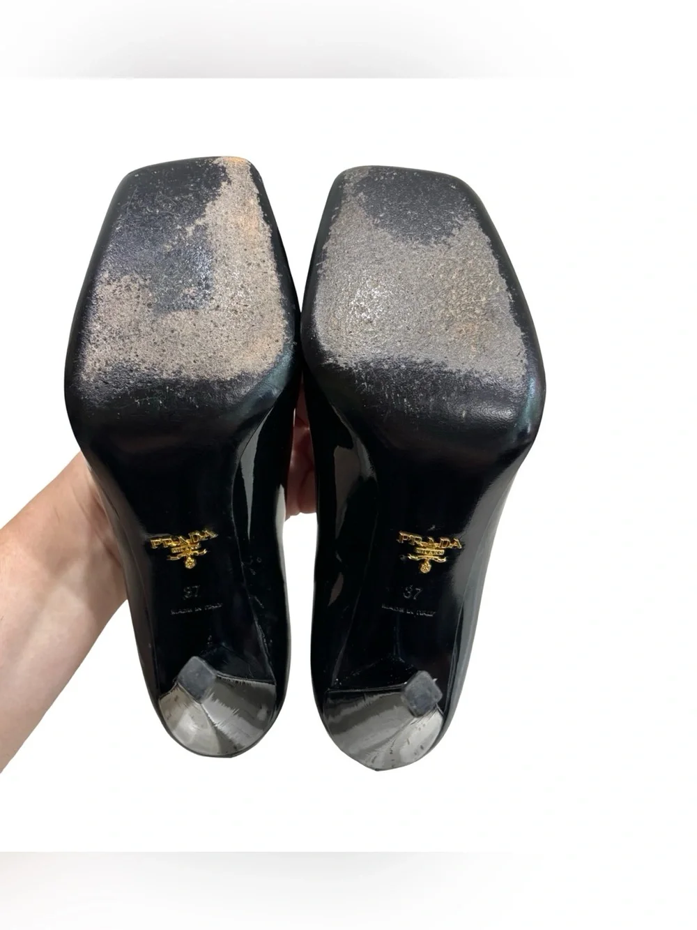 Prada Black Patent Leather Square Toe Pumps